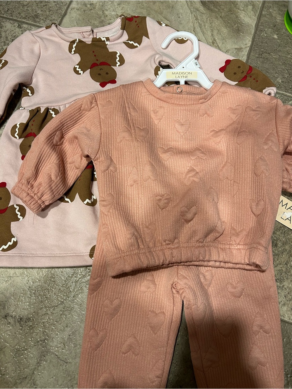 Carter's Pink Gingerbread & Heart Knit Kids Matching Set